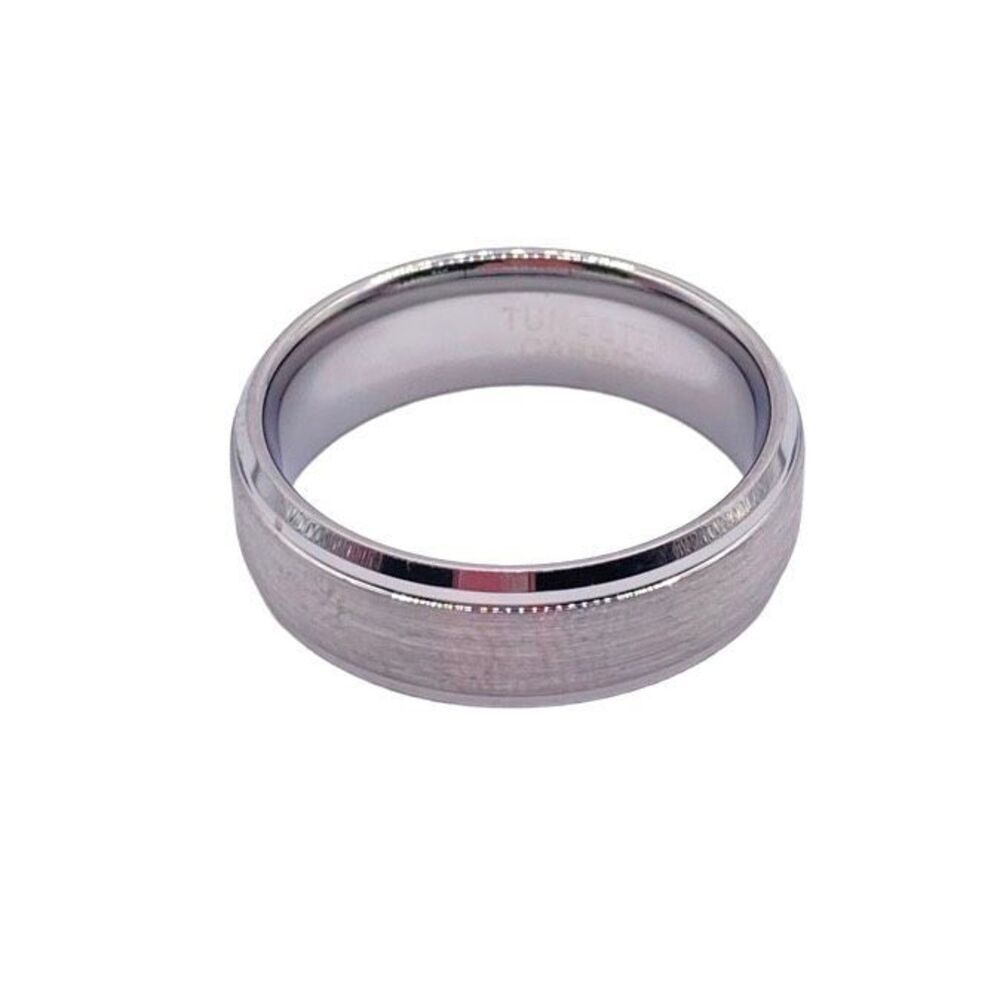 Silver Brushed Nickel Tungsten Carbide Steel Ring Band Size 11.5